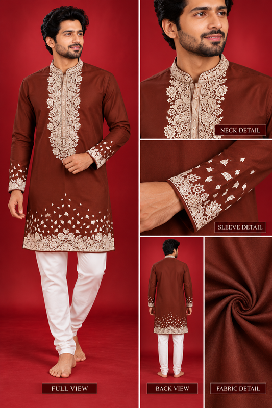 Rust Brown Embroidered Festive Kurta Set