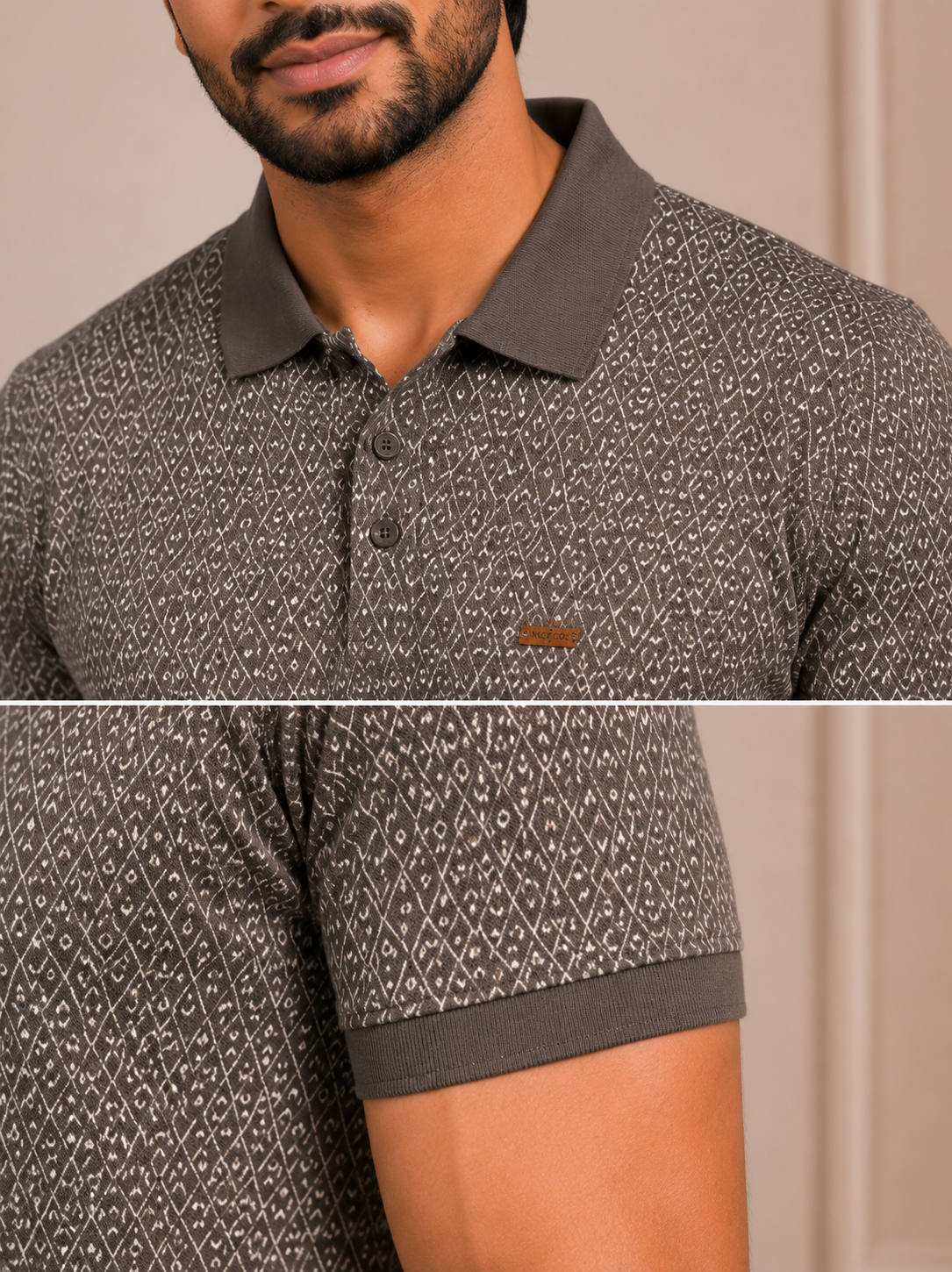 Men's Premium Charcoal Grey Printed Polo T-Shirt | Soft Cotton Blend | Smart  Half Sleeve Polo