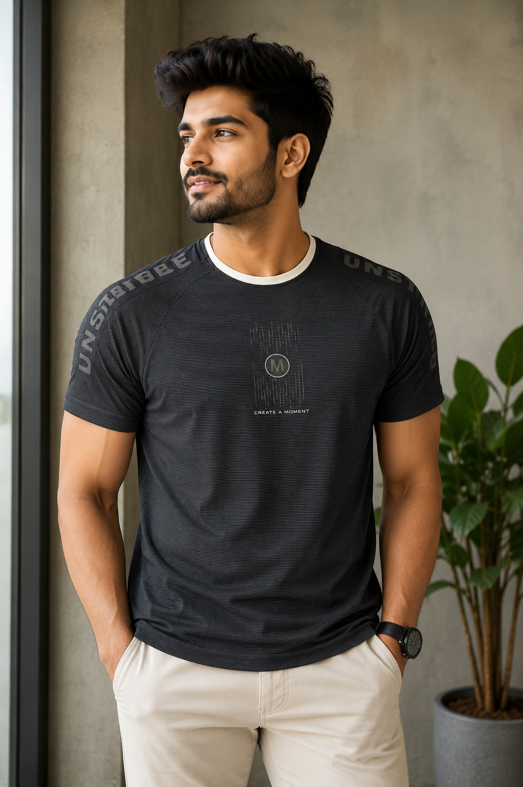 Men'sl Textured Round Neck T-Shirt | Premium Casual Wear