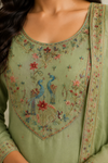 Elegant Sage Green Embroidered Kurta Pant Dupatta Set for Women
