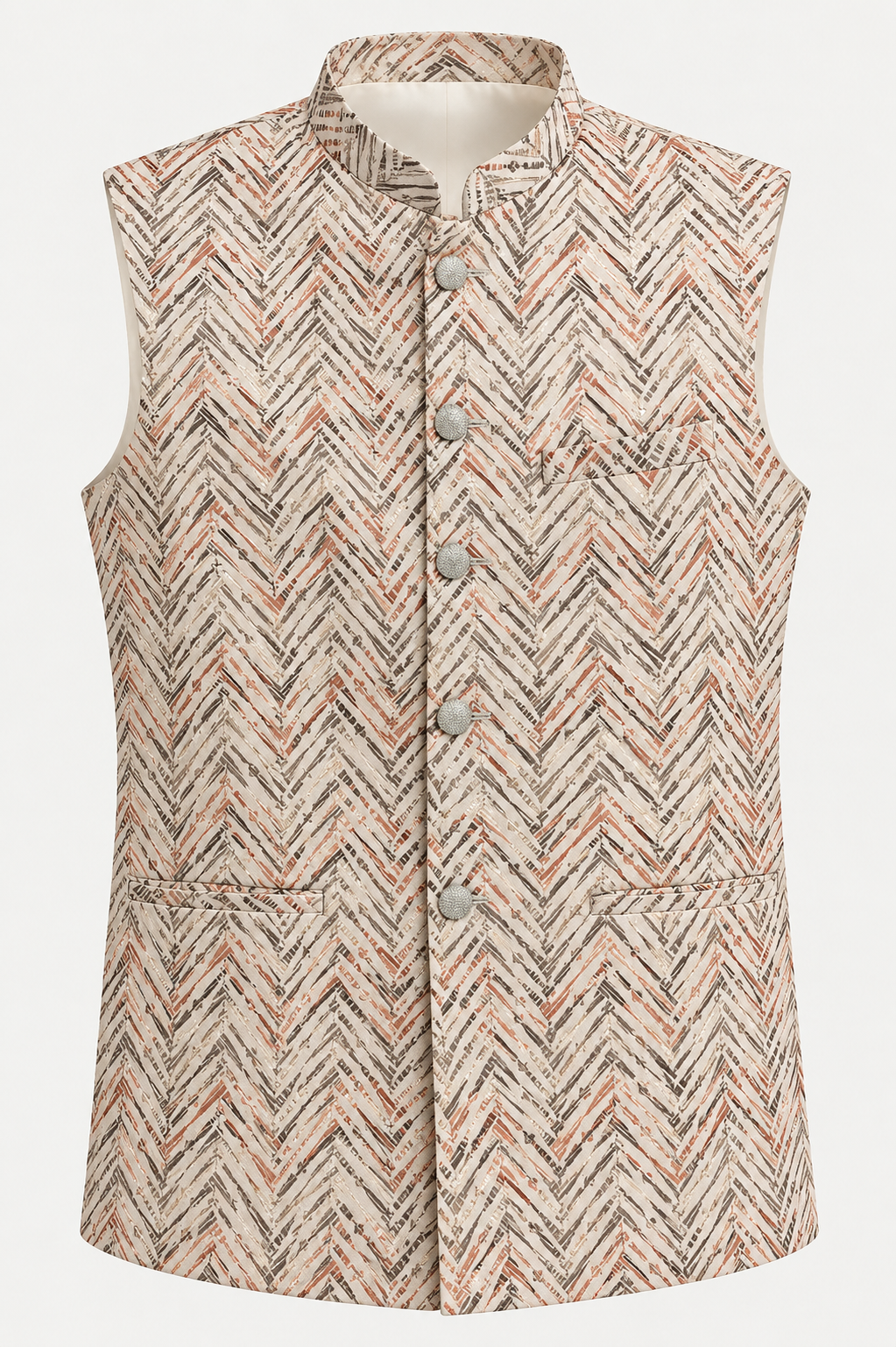 Beige Chevron Printed Modi Jacket