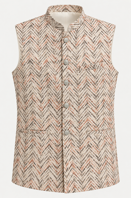 Beige Chevron Printed Modi Jacket
