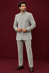 Silver Grey Embroidered Indo-Western Jodhpuri Set