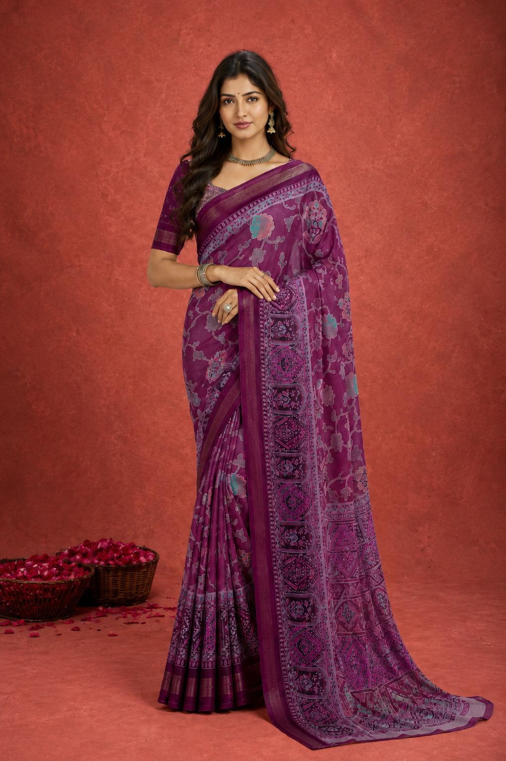 Elegant Printed Saree with Designer Border