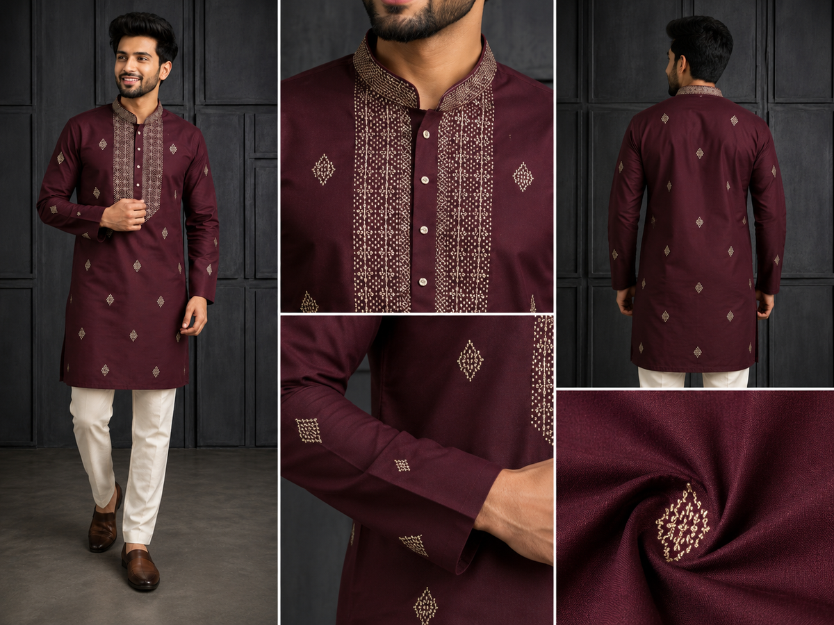 Royal Maroon Embroidered Men’s Kurta Set