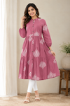 Women's Printed Tiered Cotton Kurti with Mandarin Collar