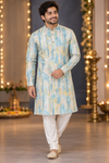 Sky Blue & Gold Abstract Print Festive Kurta
