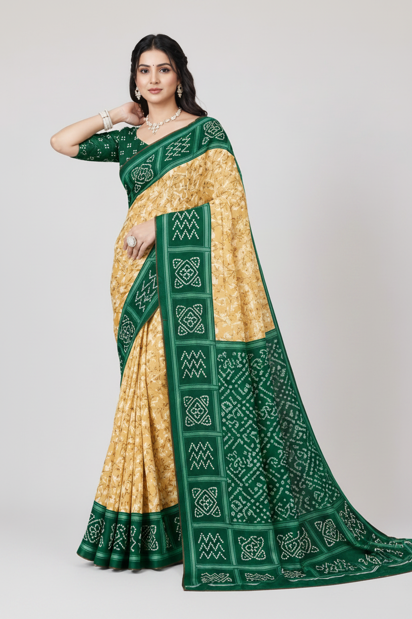 Saree with Emerald  Designer Border