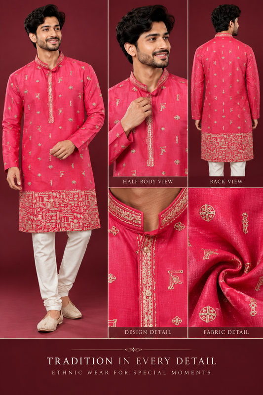 Royal Pink Embroidered Ethnic Kurta Set