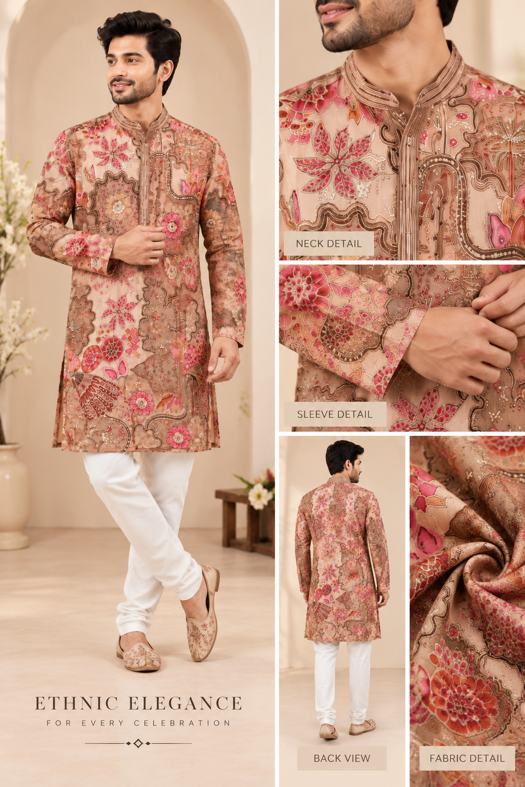 Regal Floral Embroidered Men’s Kurta Set