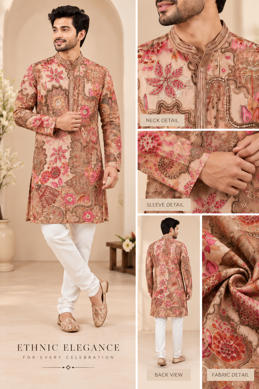 Regal Floral Embroidered Men’s Kurta Set