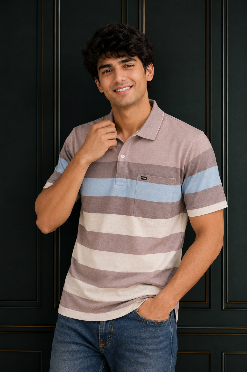 Men's Multi-Stripe Polo T-Shirt with Chest Pocket