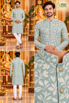 Men's Sea Green Botanical Print Long Sleeve Kurta