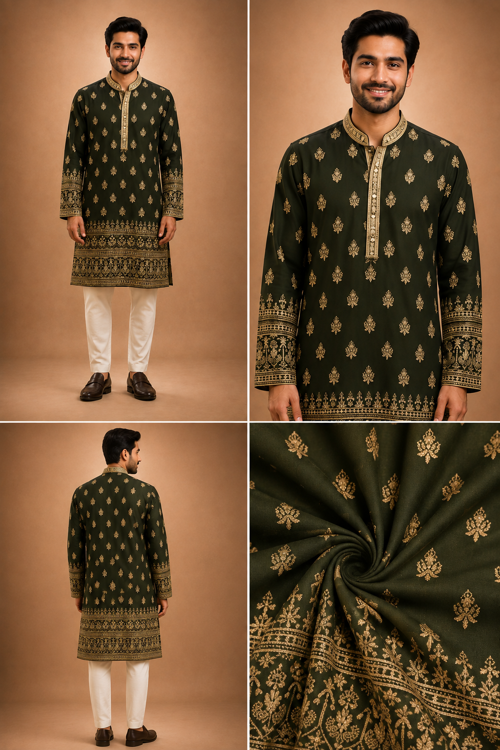 Deep Forest Green Embroidered Silk Kurta