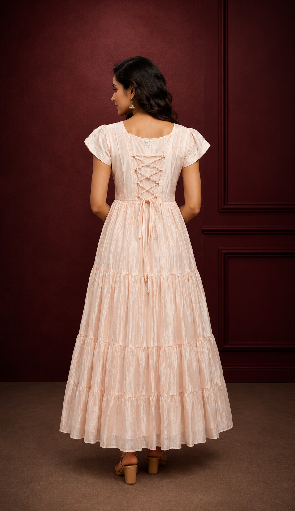 Blush Peach Floral Tiered Maxi Dress