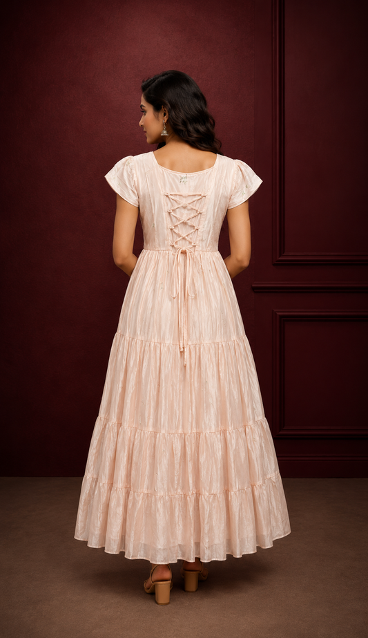 Blush Peach Floral Tiered Maxi Dress