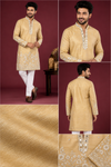 Golden Beige Embroidered Kurta Set for Men