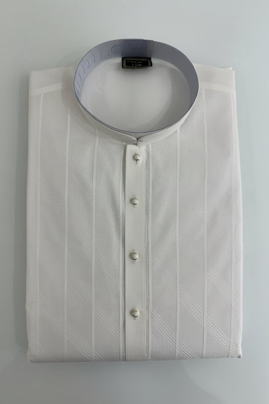 Classic White Self-Patterned Kurta Pajama for Men