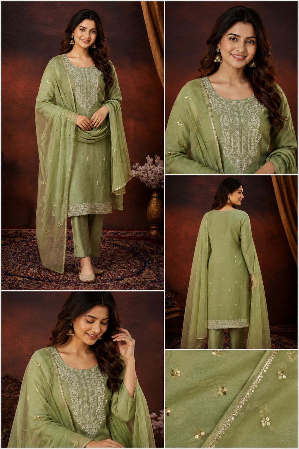 Sage Green Embroidered Festive Kurta Set