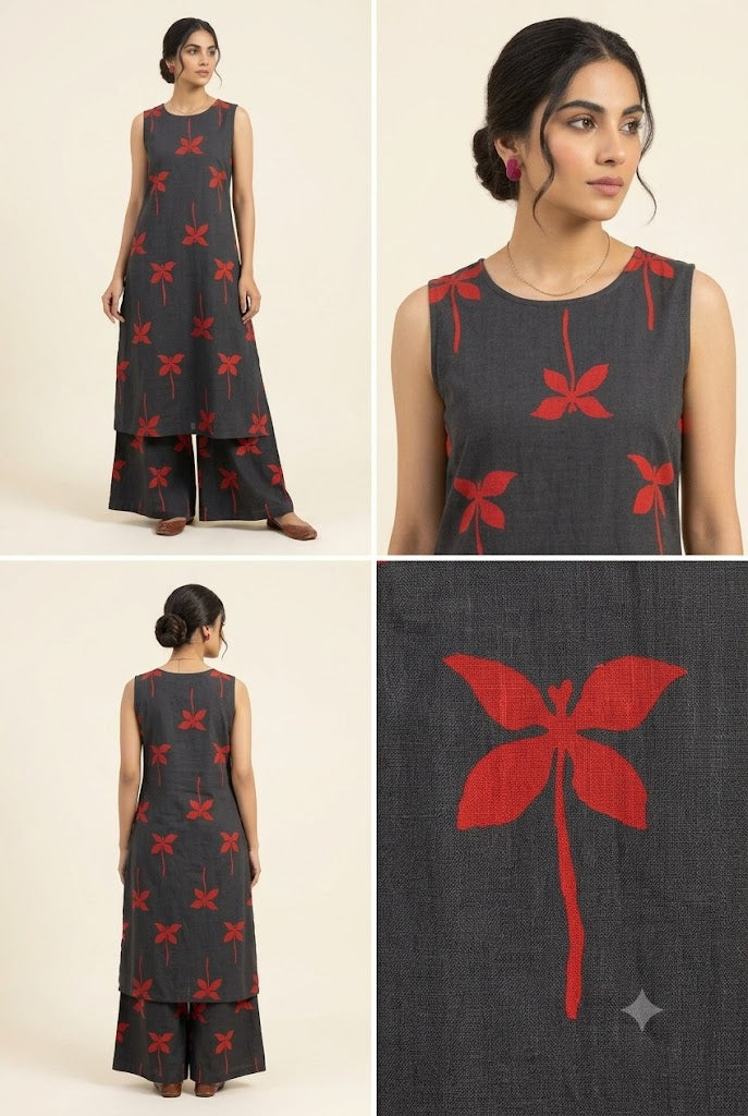 Black  Printed A-Line Kurti & Palazzo Set