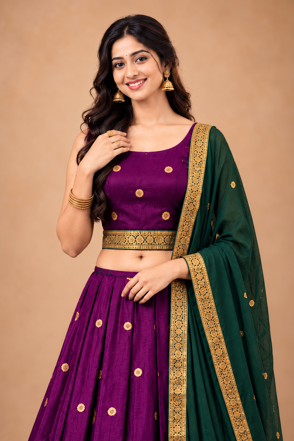 Women's Royal Purple & Green Traditional Lehenga Choli with Dupatta
