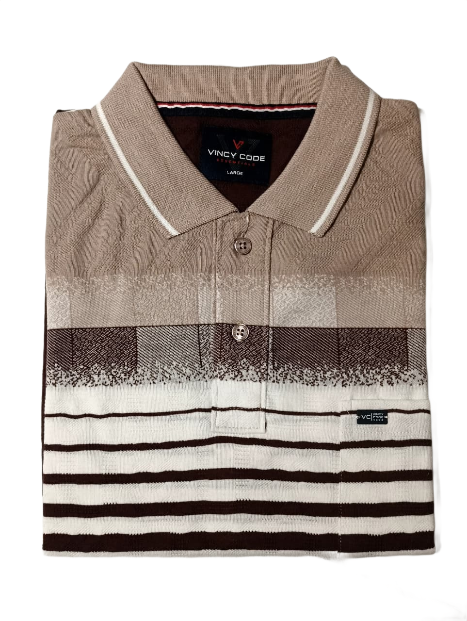 Men's Beige & Coffee Brown Striped Polo T-Shirt