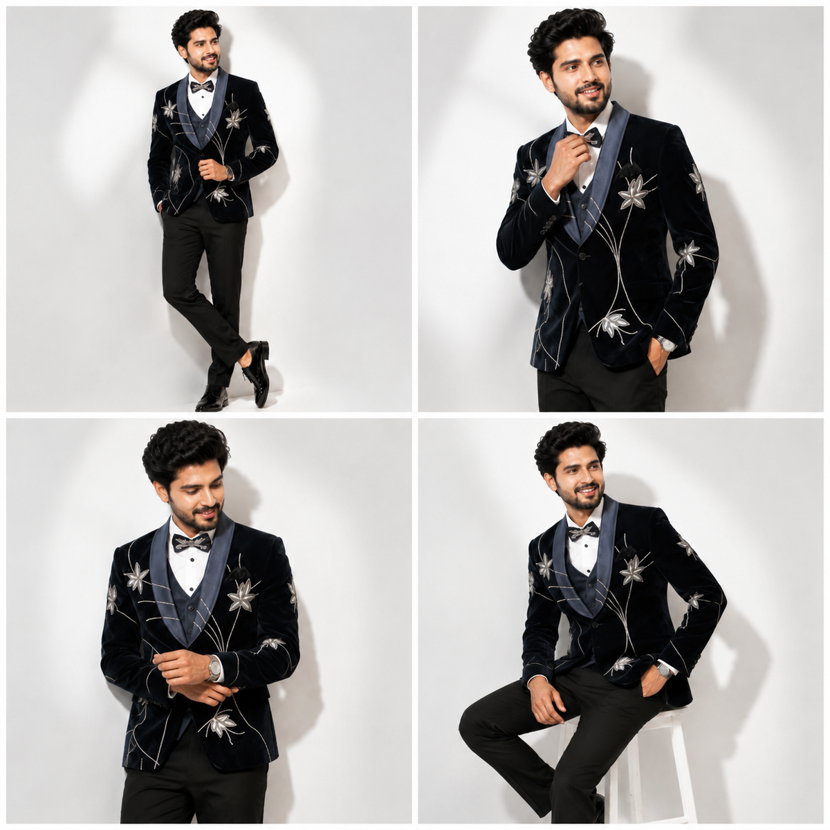Men’s Black Velvet Floral Embroidered Tuxedo Blazer
