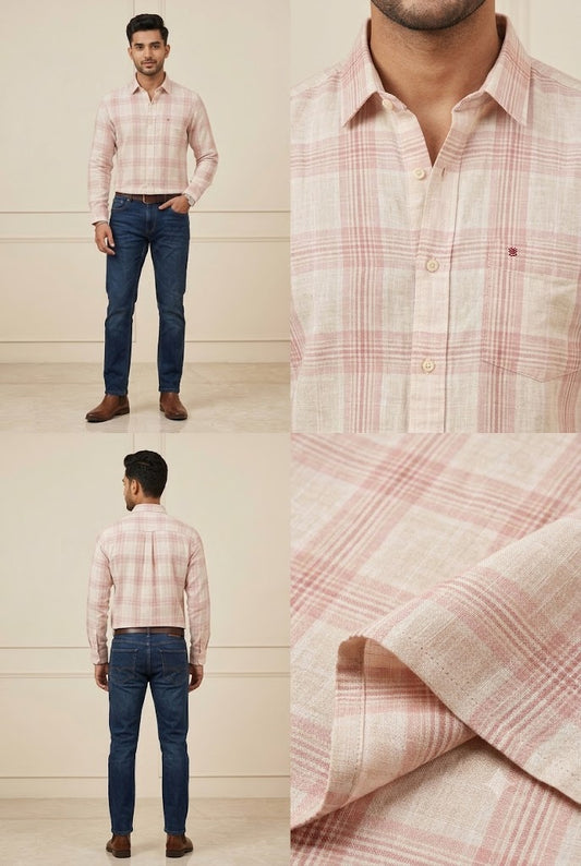 Men’s Pink & White Checked Casual Shirt