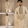 Ivory Gold Embroidered Festive Kurta Set for Men