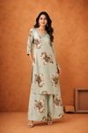Elegant Sage Green Floral Printed Kurti with Palazzo Set for Women