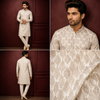 Ivory Leaf Printed Men’s Festive Kurta
