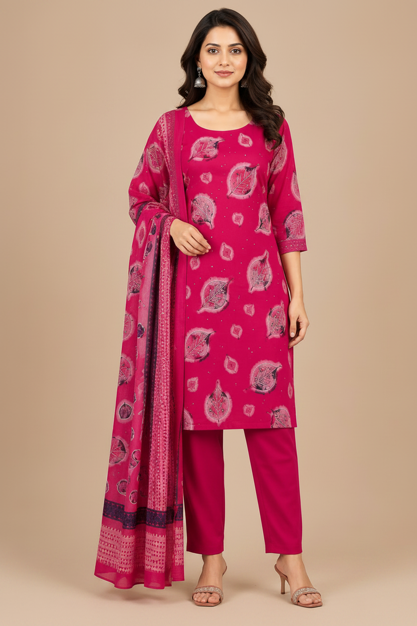 Women  Floral Printed Straight Kurta Pant Dupatta Set