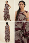 Maroon Floral Printed Sleeveless A-Line Co-Ord Set
