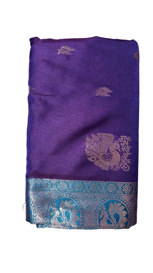 Royal Purple & Turquoise Zari Silk Saree