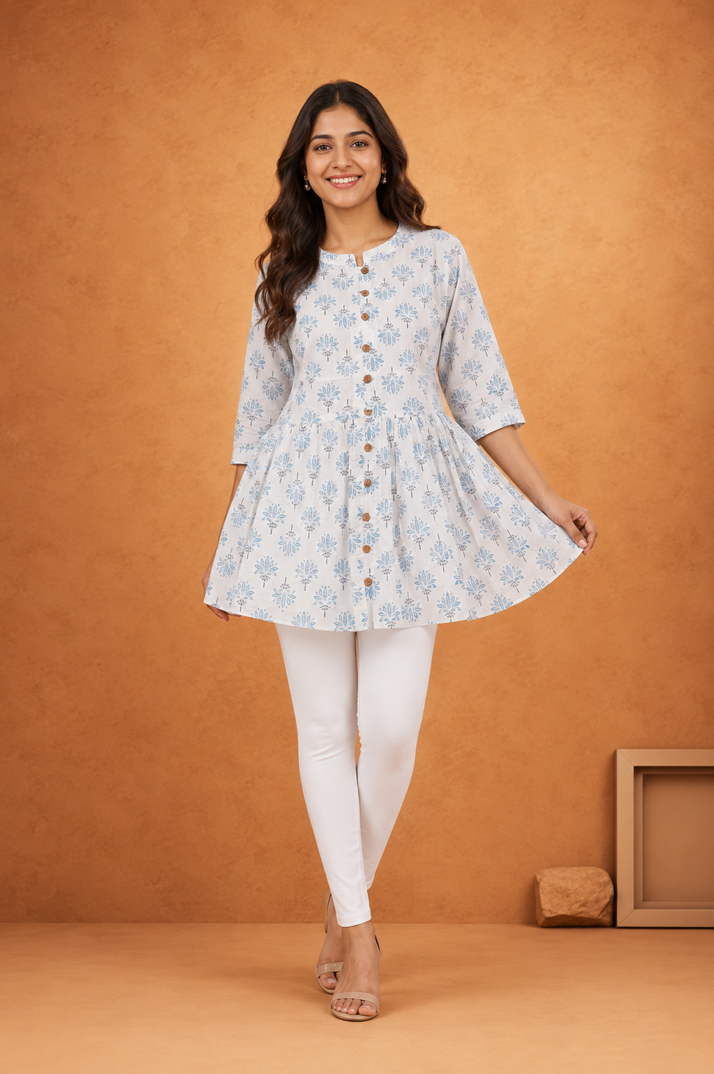 Women's Floral Printed Short Flared Kurti