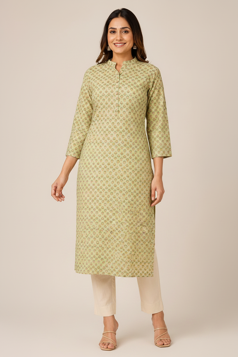 Women’s Peach Printed Straight Kurti