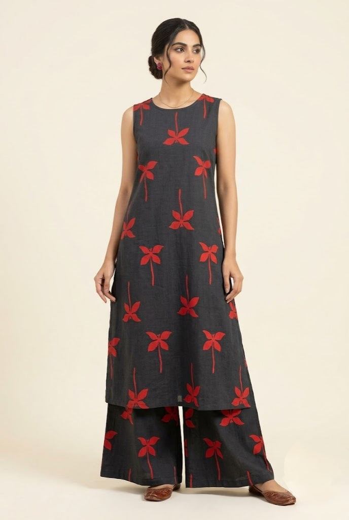 Black  Printed A-Line Kurti & Palazzo Set