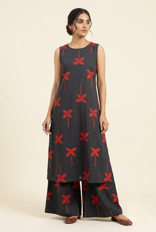 Black  Printed A-Line Kurti & Palazzo Set
