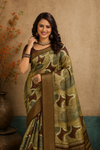 Elegant Beige & Brown Abstract Printed Blend Saree with Rich Golden Zari Border