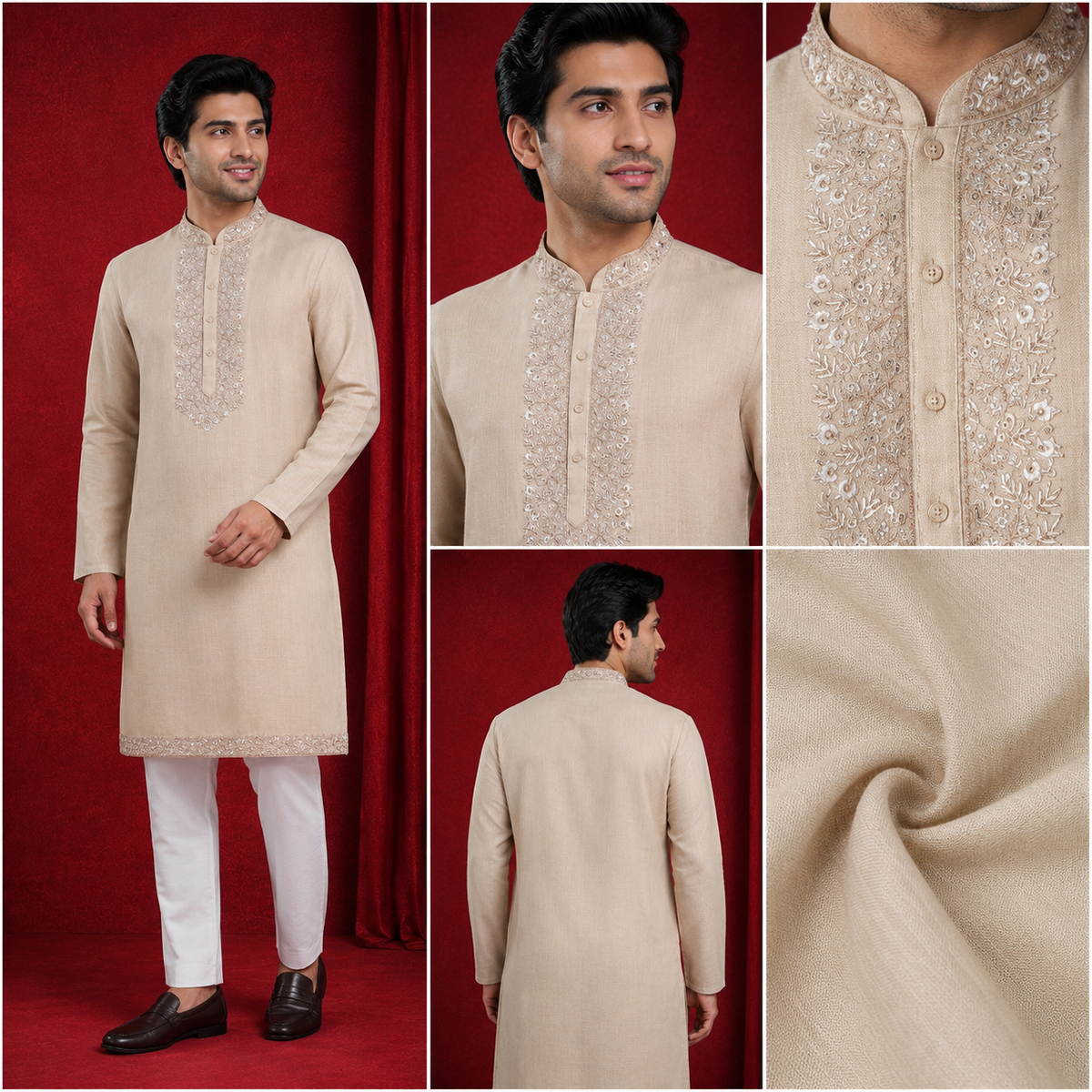 Regal Beige Embroidered Men’s Kurta Set