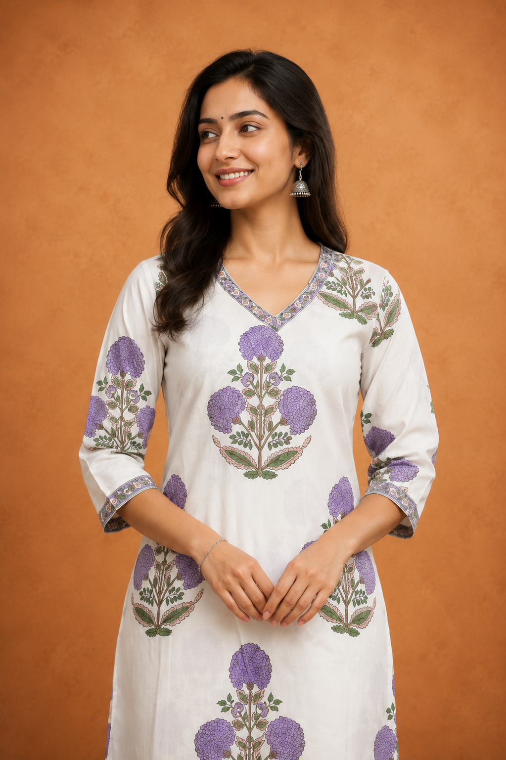 Lavender Bloom Printed Cotton Kurti for Women