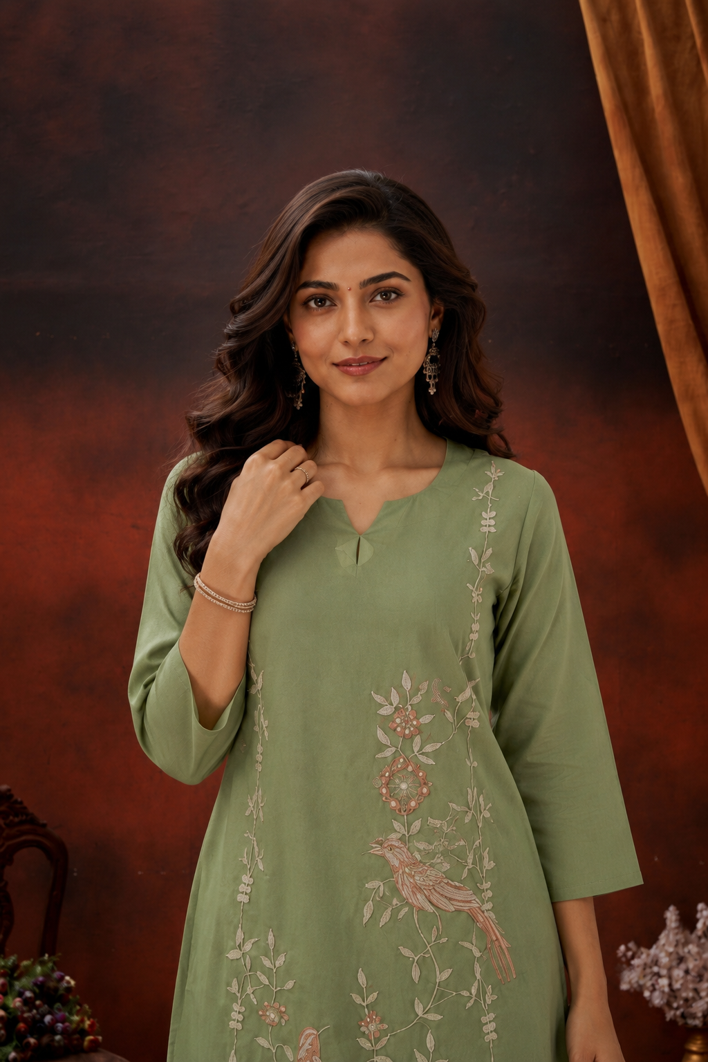 Sage Green Chanderi Embroidered co-ord set