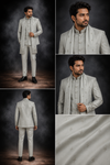 Silver Grey Embroidered Jodhpuri Suit with Stole