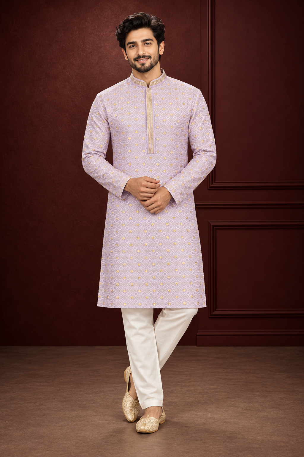 Men’s Lavender Jacquard Kurta Pajama Set