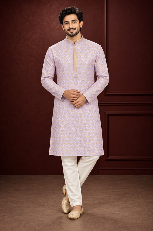 Men’s Lavender Jacquard Kurta Pajama Set