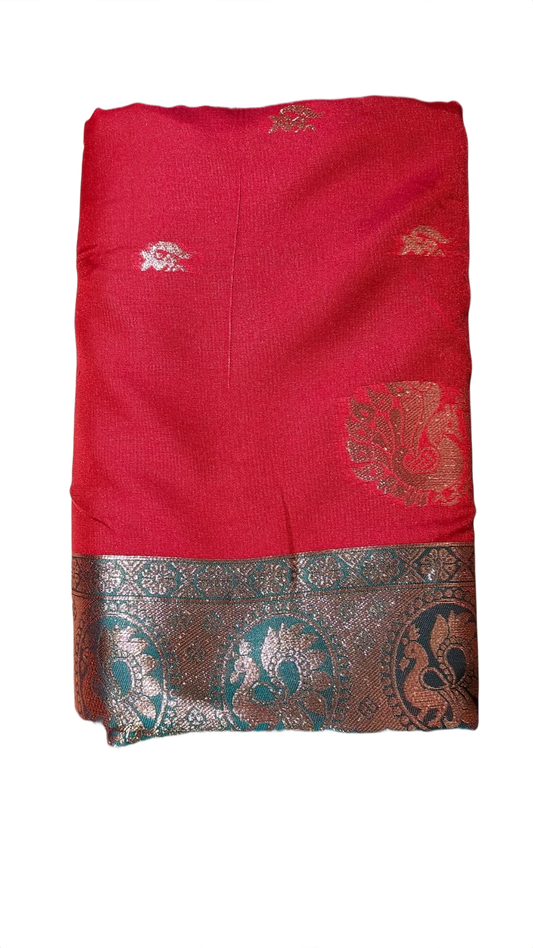 Rani Pink & Teal Gold Zari Festive Saree