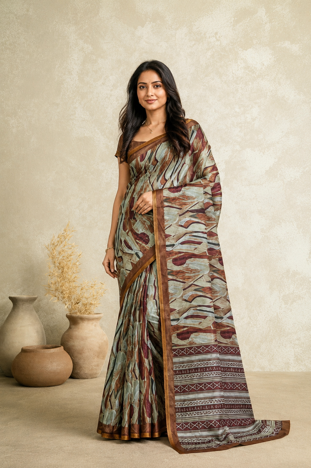 Elegant Abstract Print Saree with Designer Border | Soft Drape Ethnic Wear for Women