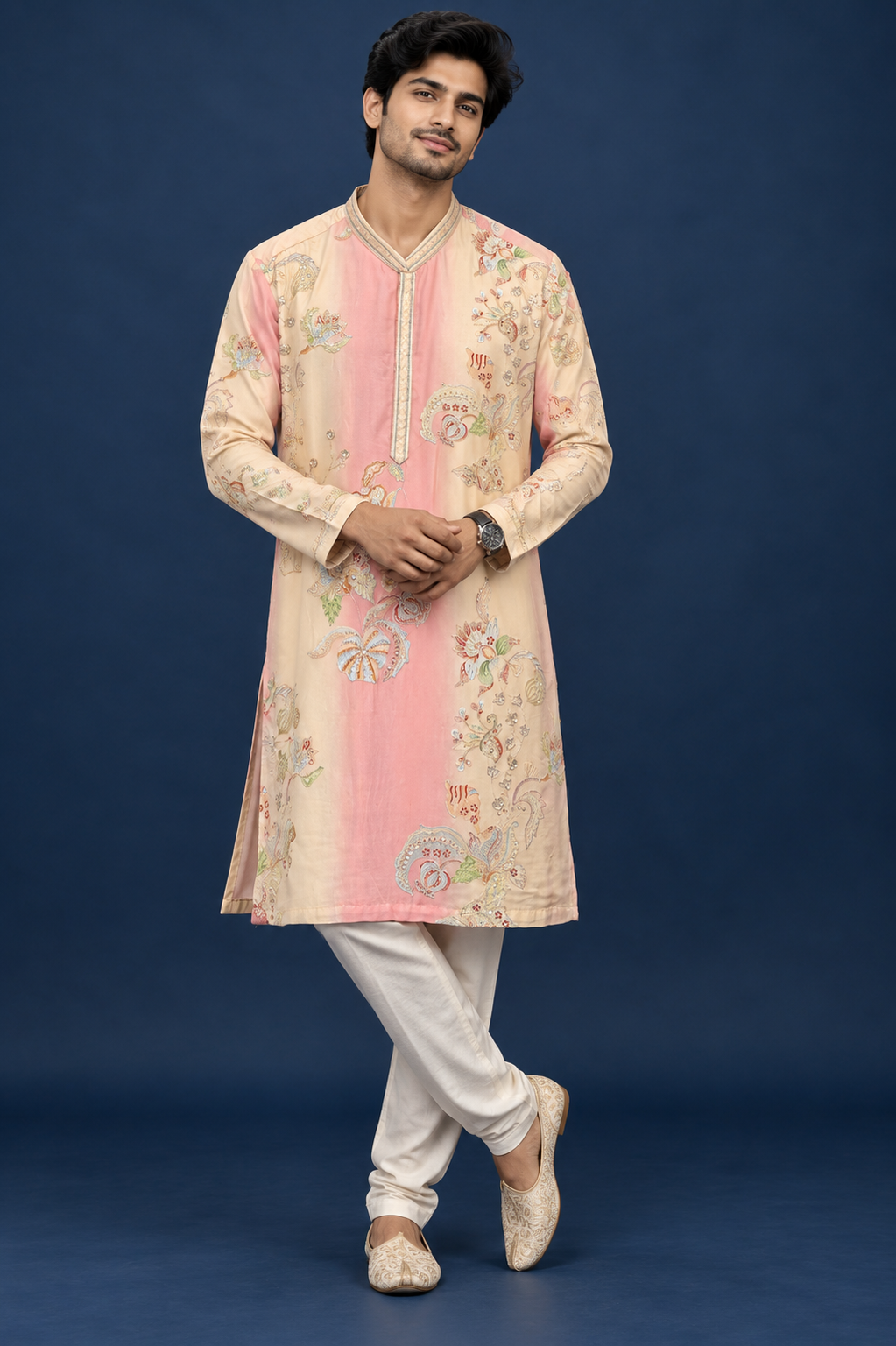 Pastel Peach Floral Festive Kurta Set