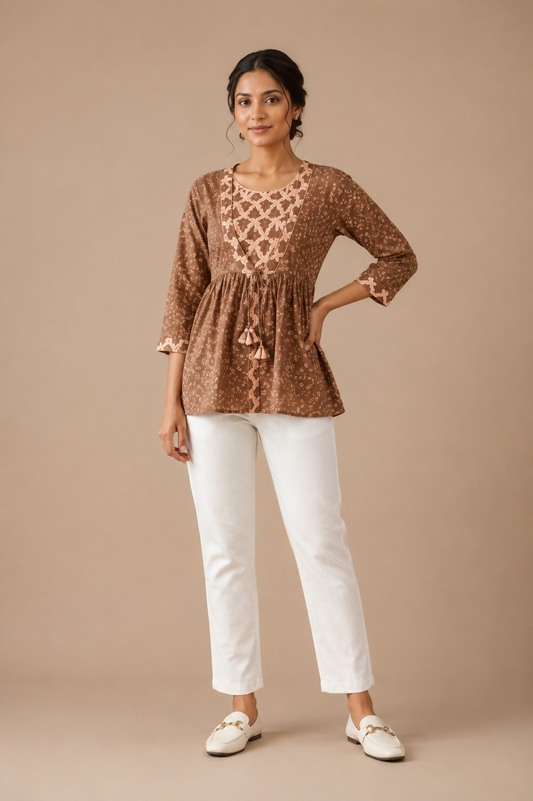 Elegant Floral Printed Peplum Top for Women