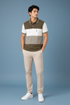 Men’s Olive Green Striped Polo T-Shirt